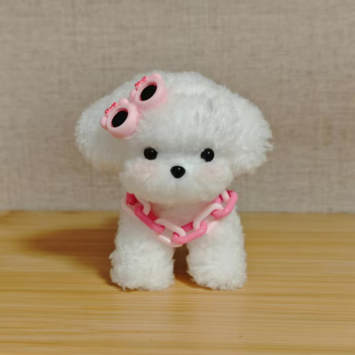 Thick Pipe Cleaners Craft White Pet Dog with Sunglasses & Necklace, Handmade Pipecleaners Dog Mini Cute Animal Gift