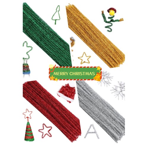 100 Pieces Pipe Cleaners Chenille Stem, Glitter Green Red Glod Silver Pipe Cleaners Set for Pipe Cleaners DIY Arts Crafts Decorations, Chenille Stems Pipe Cleaners