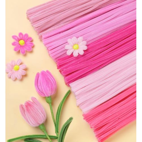 Pink Pipe Cleaners,500pcs in 5 Colors, Chenille Stems for Art and Craft Projects,Flower DIY Decorations