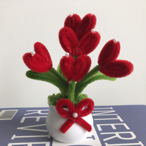2 PCS * Handmade Pipe Cleaner Red Love Heart Green Leaves with Flowers Potted Plant Artificial Simulation Flowers Indoor Home Desktop Party Wedding Decor 2 PCS * Handmade Pipe Cleaner Red Love Heart Green Leaves with Flowers Potted Plant Artificial Simulation Flowers Indoor Home Desktop Party Wedding Decor