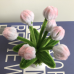 2 PCS * Handmade Pipe Cleaner White & Pink Flower Buds Green Leaves with Flowers Potted Plant Artificial Simulation Flowers Indoor Home Desktop Party Wedding Decor 