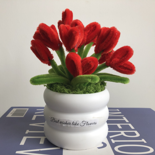 Handmade Pipe Cleaner Red Love Hearts Green Leaves with Flowers Potted Plant Artificial Simulation Flowers Indoor Home Desktop Party Wedding Decor Handmade Pipe Cleaner Red Love Hearts Green Leaves with Flowers Potted Plant Artificial Simulation Flowers Indoor Home Desktop Party Wedding Decor