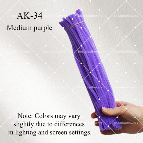 AK-34 Medium PurplePipe Cleaners Chenille Stems Fuzzy Stick Twisting Stick DIY Art Craft Supplies Bending Wires for Kids School Education Adults Floral Arrangement