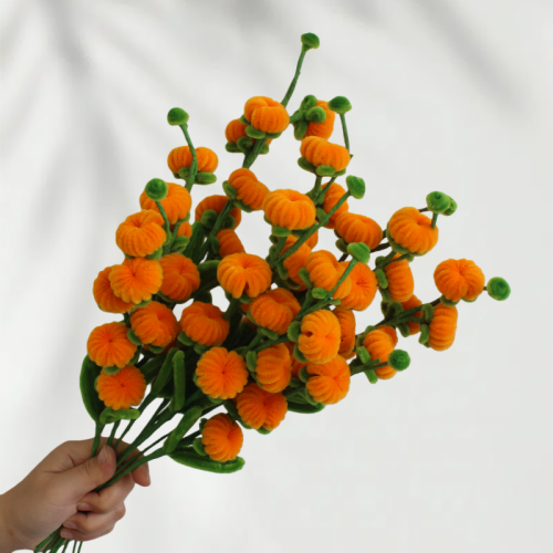 20 PCS * Handmade Pipe Cleaner Persimmon Green Leaves Artificial Simulation Flower Indoor Home Desktop Party Wedding Decor