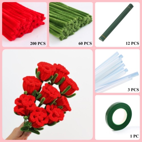 260 PCS * Pipe Cleaner Chenille Stems Handmade Rose Flower Making Kit DIY Art Flower Bouquet Craft Set Hot Glue Sticks Tape 260 PCS * Pipe Cleaner Chenille Stems Handmade Rose Flower Making Kit DIY Art Flower Bouquet Craft Set Hot Glue Sticks Tape