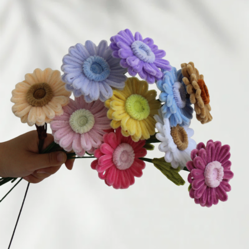 10 PCS * Handmade Pipe Cleaner Gerbera Flowers Artificial Simulation Flower Indoor Home Desktop Party Wedding Decor