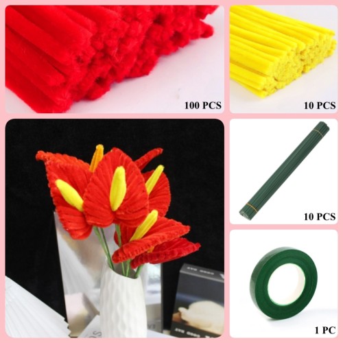 110 PCS * Pipe Cleaner Chenille Stems Handmade Anthurium Flower Making Kit DIY Art Flower Bouquet Craft Set