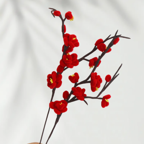 10 PCS * Handmade Pipe Cleaner Red Plum Blossom Artificial Simulation Flower Indoor Home Desktop Party Wedding Decor