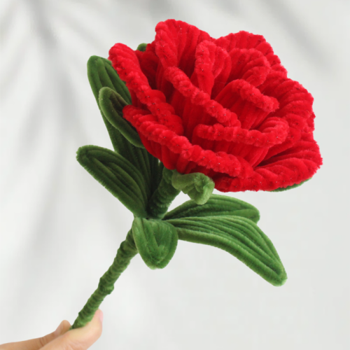 2 PCS * Handmade Pipe Cleaner Rose Flower Green Leaves Artificial Simulation Flower Indoor Home Desktop Party Wedding Decor 