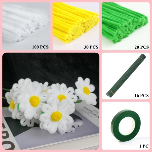 150 PCS * Pipe Cleaner Chenille Stems Handmade Daisy Flower Making Kit DIY Art Flower Bouquet Craft Set