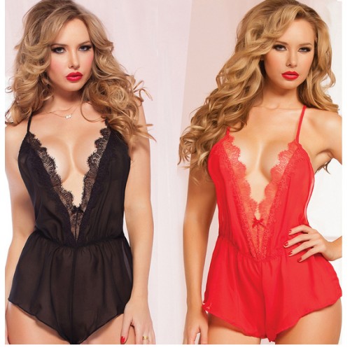 Women's Sexy Lace Lingerie Backless One Piece Bodysuit Catsuit Sleeveless Jumpsuit