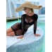 Women's Black Sexy Lingerie Long Sleeve Hollow Out Short Mini Skirt Dress
