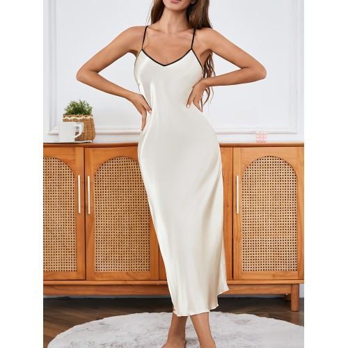 Women's Sexy Lingerie Sleeveless V-neck A-line Long Sleeping Skirt Dress Imitation Silk Women's Sexy Lingerie Sleeveless V-neck A-line Long Sleeping Skirt Dress Imitation Silk