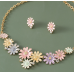 Women's Flower Necklace and Earrings Multicolour Wedding Jewelry Luxury Crystal Pearl Necklace /Earrings Ladies Jewelry Sets