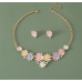 Women's Flower Necklace and Earrings Multicolour Wedding Jewelry Luxury Crystal Pearl Necklace /Earrings Ladies Jewelry Sets