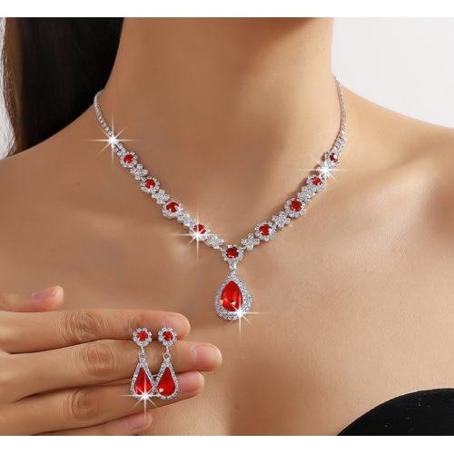 Women's Red Color Fashion Wedding Jewelry Luxury Crystal Pearl Necklace/EarringsLadies Jewelry Sets for Bridal Women's Red Color Fashion Wedding Jewelry Luxury Crystal Pearl Necklace/EarringsLadies Jewelry Sets for Bridal