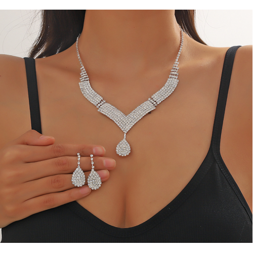 Women's Silver Fashion Wedding Jewelry Luxury Crystal Pearl Necklace/Earrings Ladies Jewelry Sets for Bridal Women's Silver Fashion Wedding Jewelry Luxury Crystal Pearl Necklace/Earrings Ladies Jewelry Sets for Bridal