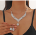 Women's Silver Fashion Wedding Jewelry Luxury Crystal Pearl Necklace/Earrings Ladies Jewelry Sets for Bridal Women's Silver Fashion Wedding Jewelry Luxury Crystal Pearl Necklace/Earrings Ladies Jewelry Sets for Bridal