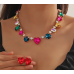 Women's colorful Fashion Wedding Jewelry Luxury Crystal Pearl Necklace/Earrings Ladies Jewelry Sets for Bridal