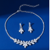 Women's Silver Fashion Wedding Jewelry Luxury Crystal Pearl Necklace/Earrings Ladies Jewelry Sets for Bridal