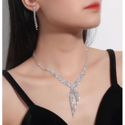 Women's Silver Fashion Wedding Jewelry Luxury Crystal Pearl Necklace/Earrings Ladies Jewelry Sets for Bridal Women's Silver Fashion Wedding Jewelry Luxury Crystal Pearl Necklace/Earrings Ladies Jewelry Sets for Bridal