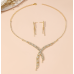 Women's Silver Fashion Wedding Jewelry Luxury Crystal Pearl Necklace/Earrings Ladies Jewelry Sets for Bridal
