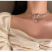 Women's White Fashion White Butterfly Wedding Jewelry Luxury Crystal Pearl Necklace/Earrings Ladies Jewelry Sets for Bridal