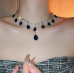 Women's Blue Fashion Wedding Jewelry Luxury Crystal Pearl Necklace/Earrings Ladies Jewelry Sets for Bridal