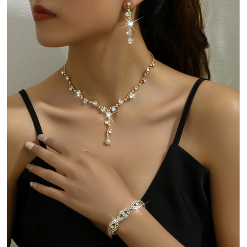 Women's Gold Color Fashion Wedding Jewelry Luxury Crystal Pearl Necklace/Bracelet/Ring/Earrings Ladies Jewelry Sets for Bridal
