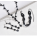 Women's Black Color Fashion Wedding Jewelry Luxury Crystal Pearl Necklace/Bracelet/Ring/Earrings Ladies Jewelry Sets for Bridal