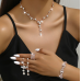 Women's Rose Gold Color Fashion Wedding Jewelry Luxury Crystal Pearl Necklace/Bracelet/Ring/Earrings Ladies Jewelry Sets for Bridal