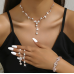 Women's Rose Gold Color Fashion Wedding Jewelry Luxury Crystal Pearl Necklace/Bracelet/Ring/Earrings Ladies Jewelry Sets for Bridal
