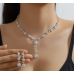 Women's Silver Color Fashion Wedding Jewelry Luxury Crystal Pearl Necklace/Earrings/Bracelet Ladies Jewelry Sets for Bridal