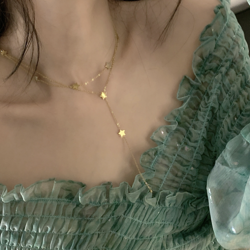 New Gold Star Necklace Double Tassel Ladies Exquisite Clavicle Chain Necklace Jewelry for Ladies Gift