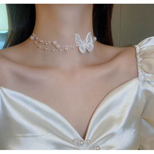 New White Pearl Butterfly Necklace Ladies Exquisite Clavicle Chain Necklace Jewelry for Ladies Gift New White Pearl Butterfly Necklace Ladies Exquisite Clavicle Chain Necklace Jewelry for Ladies Gift