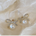 New Style Temperament White Color Wedding Bow Stud Earrings for Women Rhinestone Bowknot Ball Earring Girls Party Jewelry