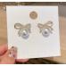 New Style Temperament White Color Wedding Bow Stud Earrings for Women Rhinestone Bowknot Ball Earring Girls Party Jewelry