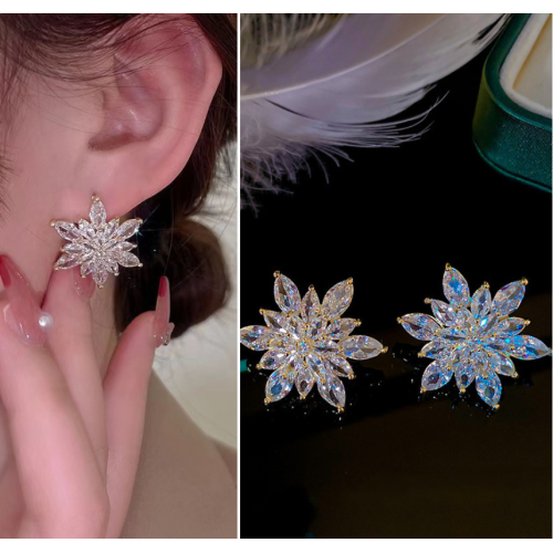 Imitation Snowflake Silver Stud Earrings for Women Round Wedding Party Ear Jewelry Wholesale