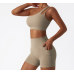 Beige Ladies Sports Bra Sexy Criss Cross Straps Back High Support Impact Yoga Underwear Running Fitness Gym Padded Bralette
