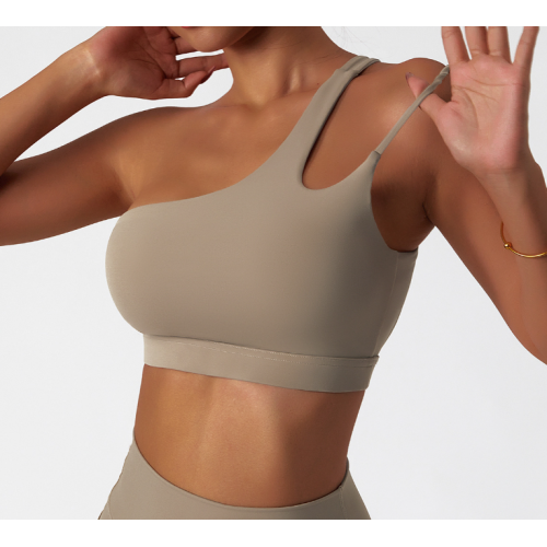 Beige Ladies Sports Bra Sexy Criss Cross Straps Back High Support Impact Yoga Underwear Running Fitness Gym Padded Bralette