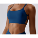 Dark Blue Ladies Sports Bra Sexy Criss Cross Straps Back High Support Impact Yoga Underwear Running Fitness Gym Padded Bralette