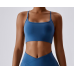 Dark Blue Ladies Sports Bra Sexy Criss Cross Straps Back High Support Impact Yoga Underwear Running Fitness Gym Padded Bralette