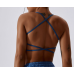 Dark Blue Ladies Sports Bra Sexy Criss Cross Straps Back High Support Impact Yoga Underwear Running Fitness Gym Padded Bralette