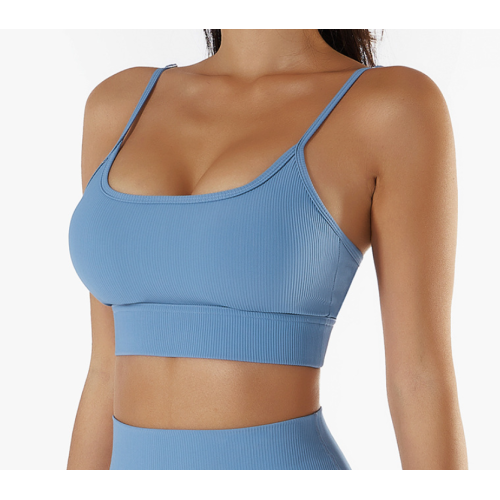 Blue Ladies Sports Bra Sexy Criss Cross Straps Back High Support Impact Yoga Underwear Running Fitness Gym Padded Bralette