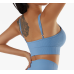 Blue Ladies Sports Bra Sexy Criss Cross Straps Back High Support Impact Yoga Underwear Running Fitness Gym Padded Bralette