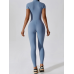 Yoga Set Blue Women Fitness Rompers Sexy One Piece Strap Tummy Control Padded Sports Bra Workout JumpSuits Sportswear