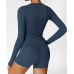 2pcs Dark Blue Yoga Sets Womens Outfits Peach Hip Lifting Suit Neck Hanging Sports Bra Shockproof Quick Drying Shorts Set Female Tracksuit