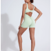 Green sports jumpsuit quick drying integrated V-shaped back running fitness suit tight fitting beautiful back yoga suit Green sports jumpsuit quick drying integrated V-shaped back running fitness suit tight fitting beautiful back yoga suit